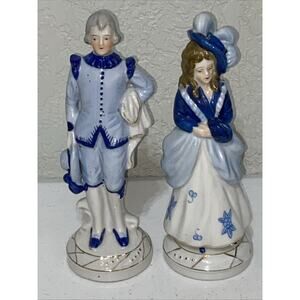 VTG‎ Occupied Japan Blue Delft Victorian Colonial Courting Couple Man Woman 8”